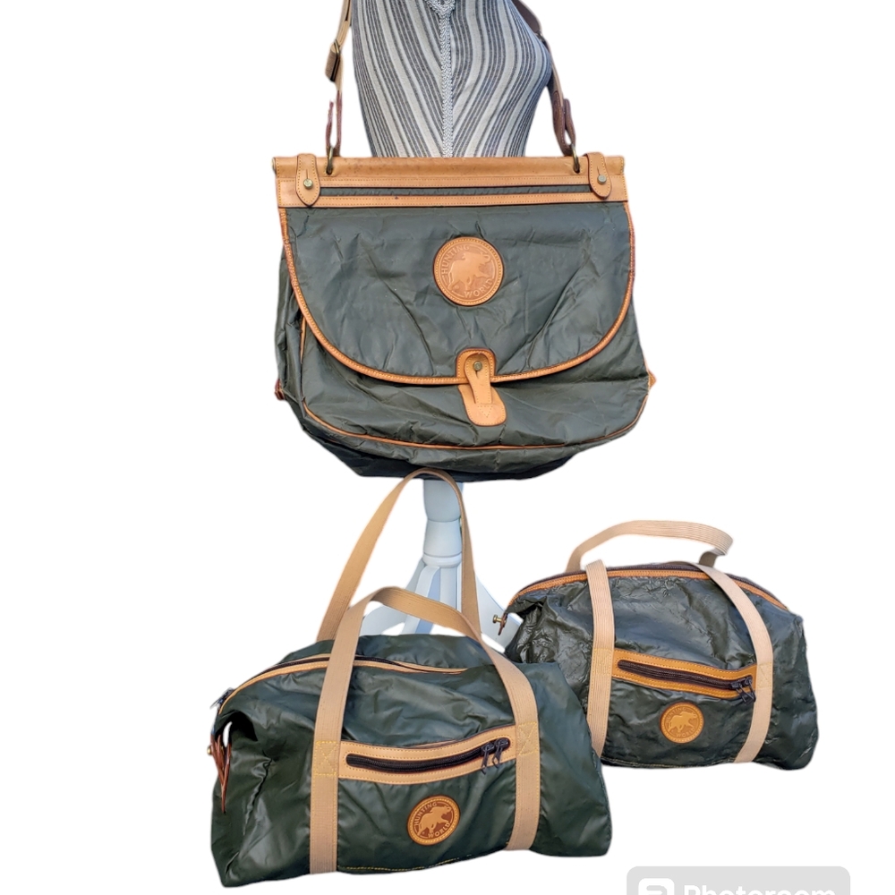 HUNTING WORLD Travel Set 3 Piece Vintage Handbag Luggage Garment Bag